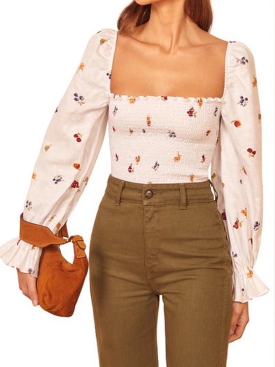 Reformation Tops - Reformation Tangerine Linen Top in Fruit Loops size Small $148